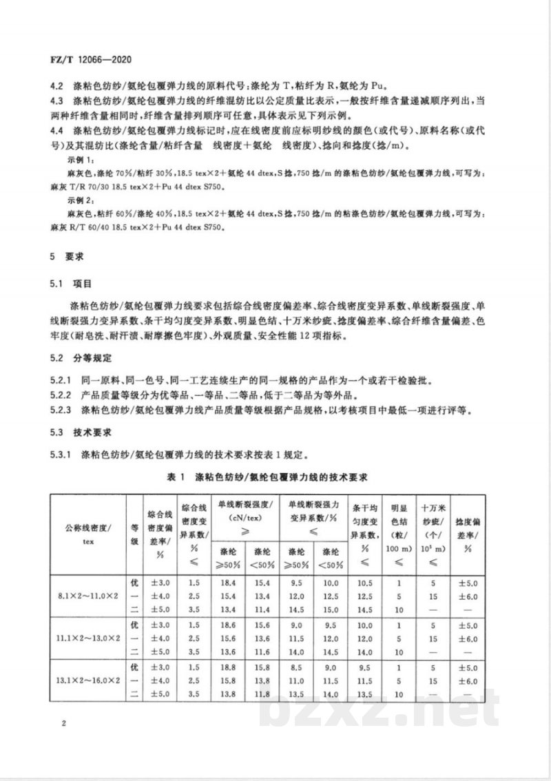 FZ/T 12066-2020涤粘色纺纱/氨纶包覆弹力线 