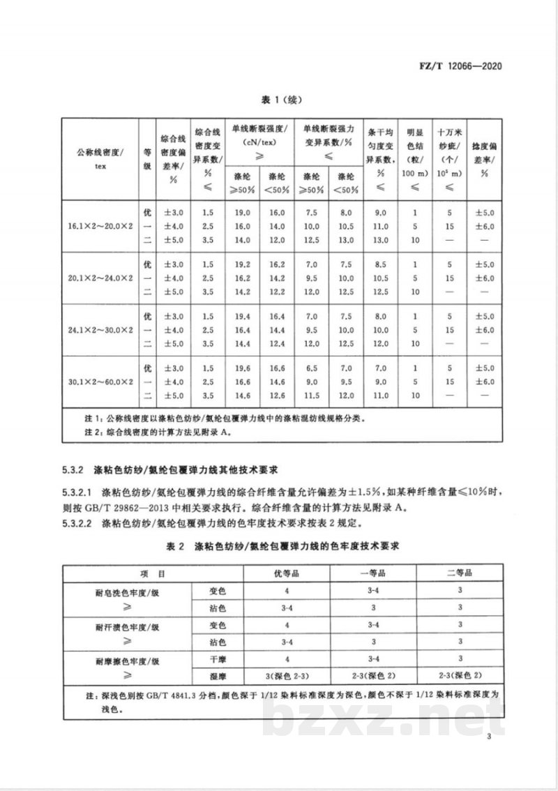 FZ/T 12066-2020涤粘色纺纱/氨纶包覆弹力线 