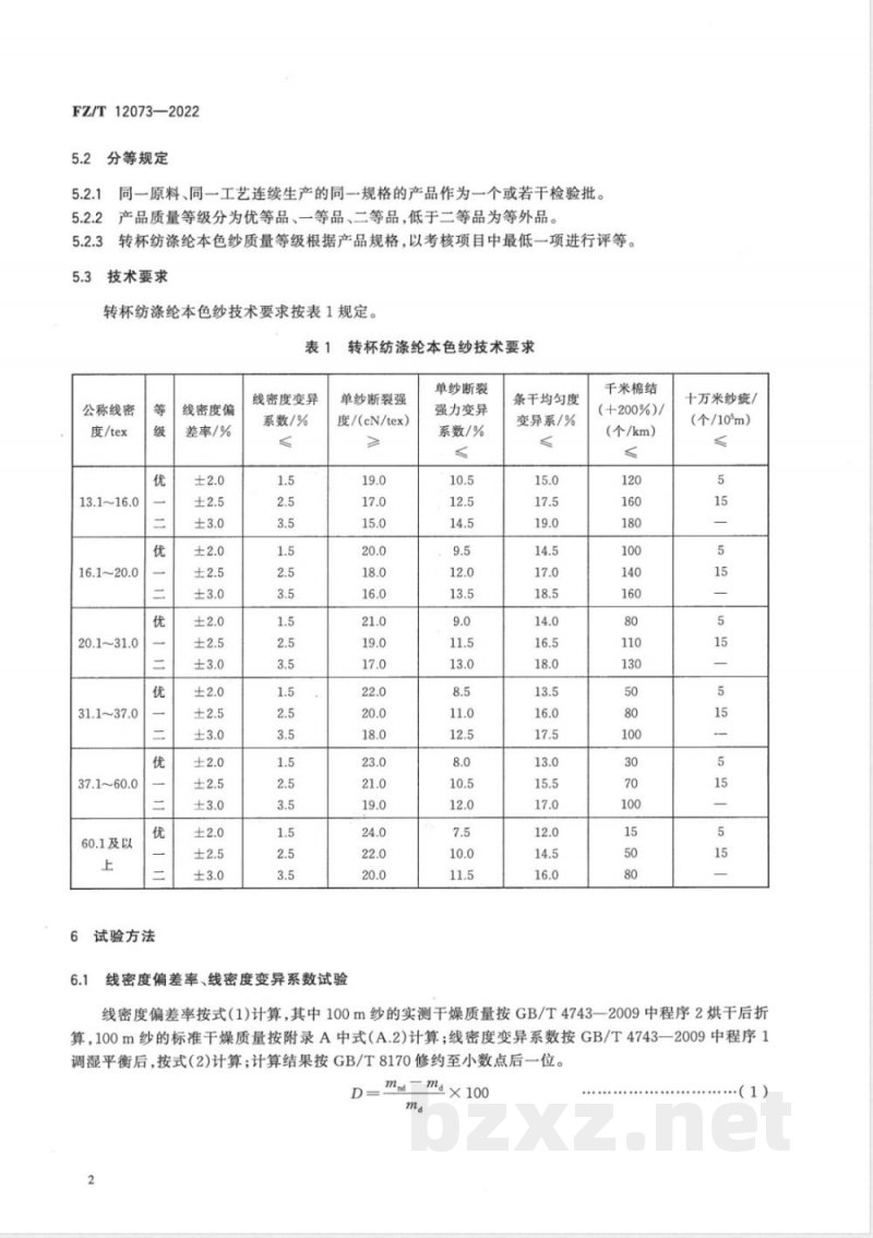 FZ/T 12073-2022转杯纺涤纶本色纱 