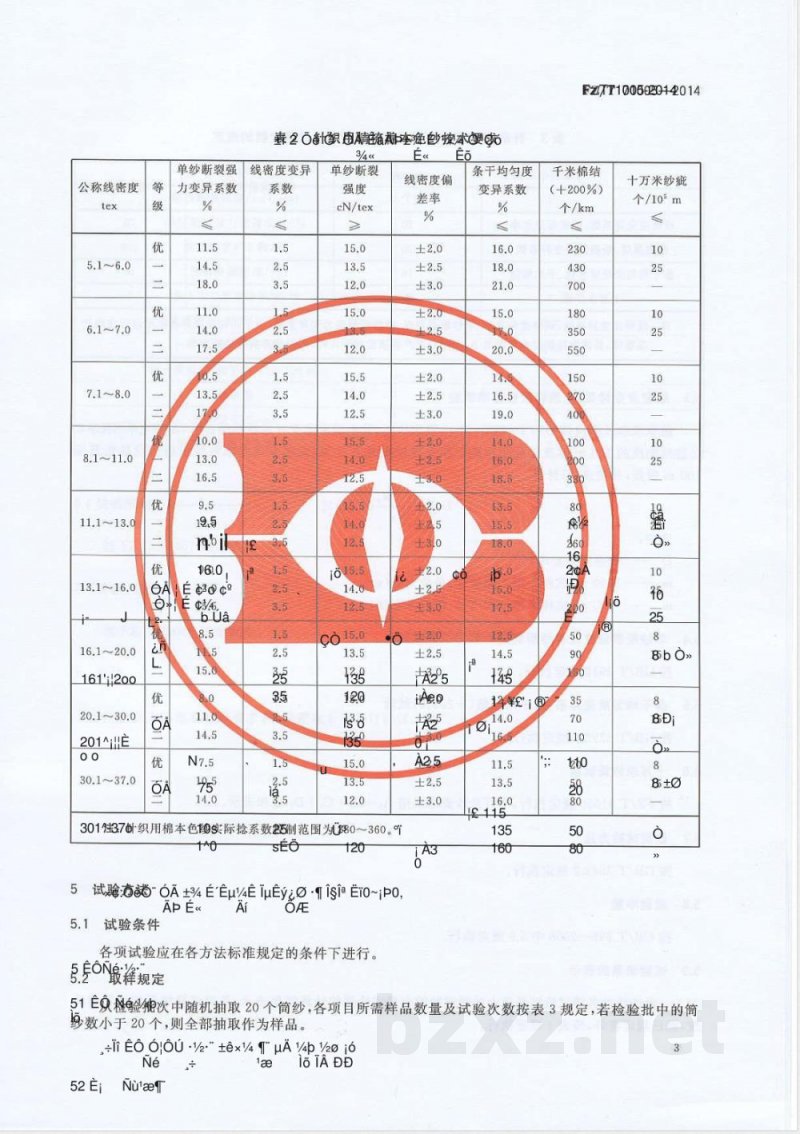 FZ/T 71005-2014针织用棉本色纱 