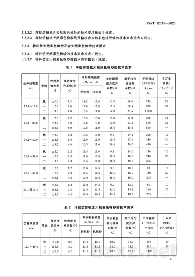 FZ/T 12015-2020天然彩色棉纱线及含天然彩色棉纱线 