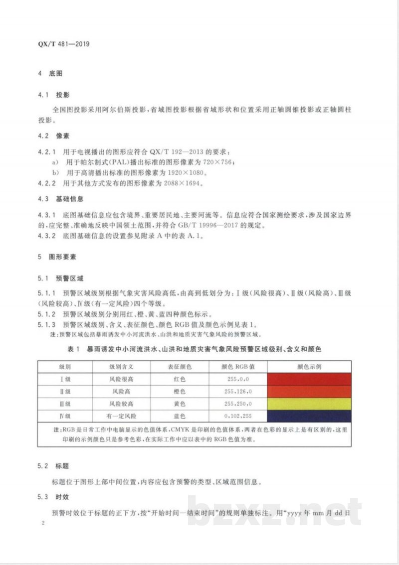 QX/T 481-2019暴雨诱发中小河流洪水、山洪和地质灾害气象风险预警服务图形 