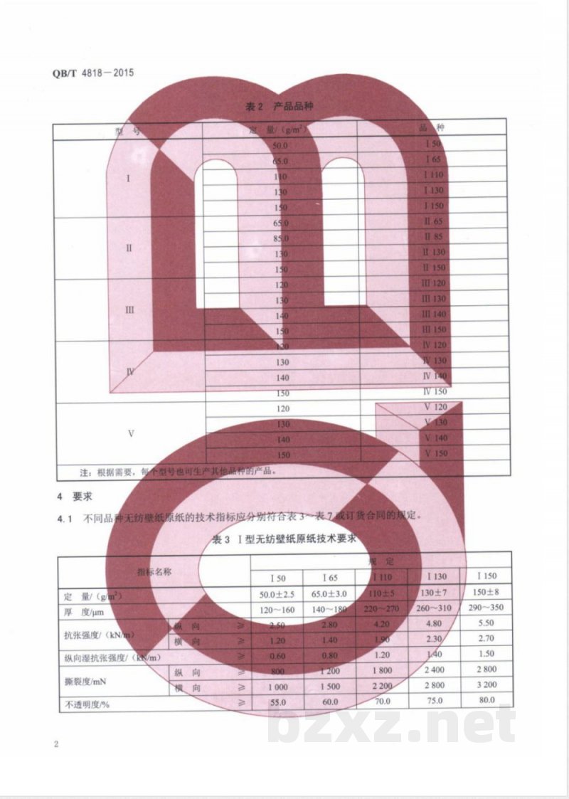 QB/T 4818-2015无纺壁纸原纸 