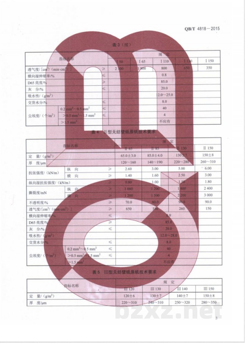 QB/T 4818-2015无纺壁纸原纸 