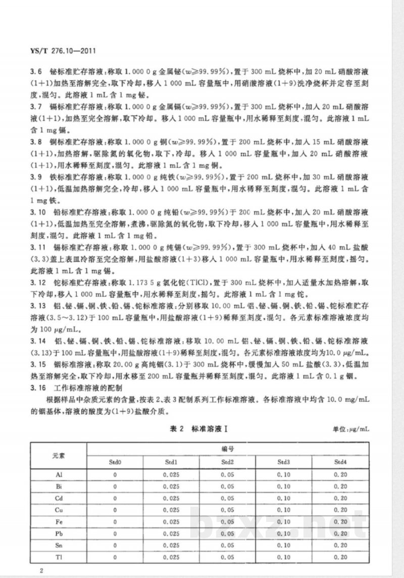 YS/T 276.10-2011铟化学分析方法 第10部分：铋、铝、铅、铁、铜、镉、锡、铊量的测定  电感耦合等离子体原子发射光谱法 