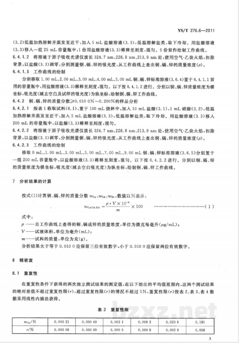 YS/T 276.6-2011铟化学分析方法 第6部分：铜、镉、锌量的测定 火焰原子吸收光谱法 