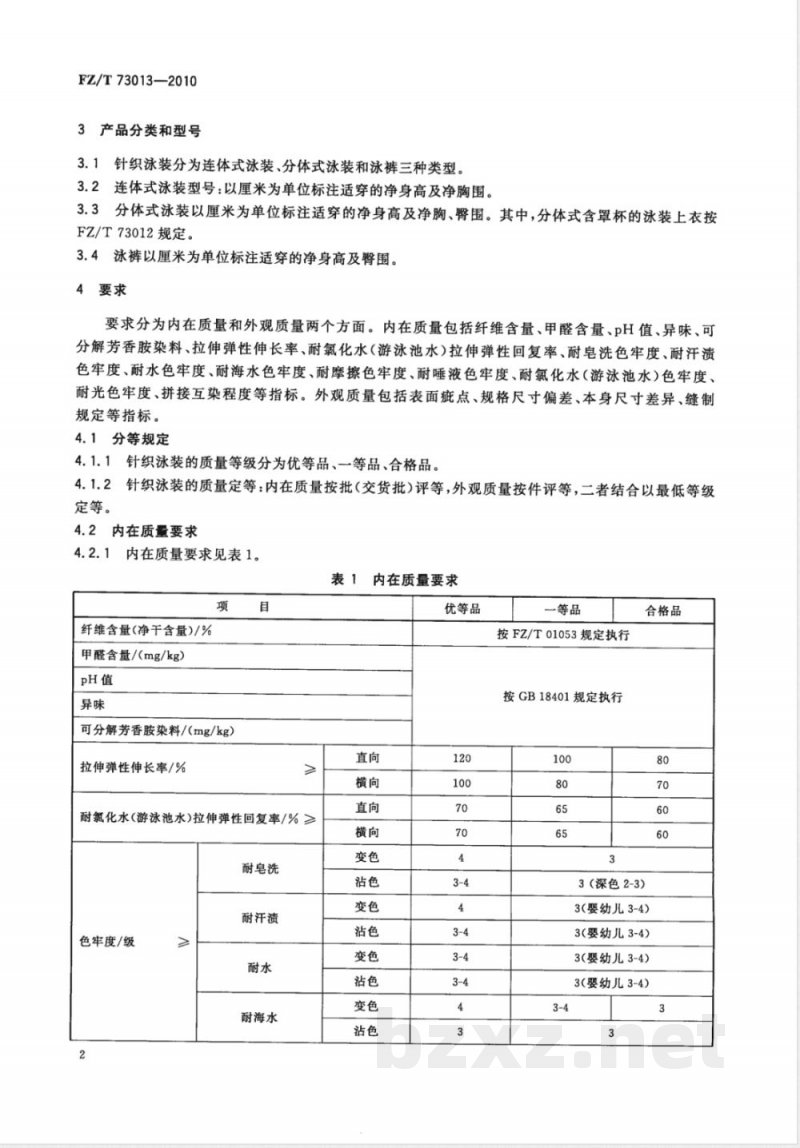 FZ/T 73013-2010针织泳装 