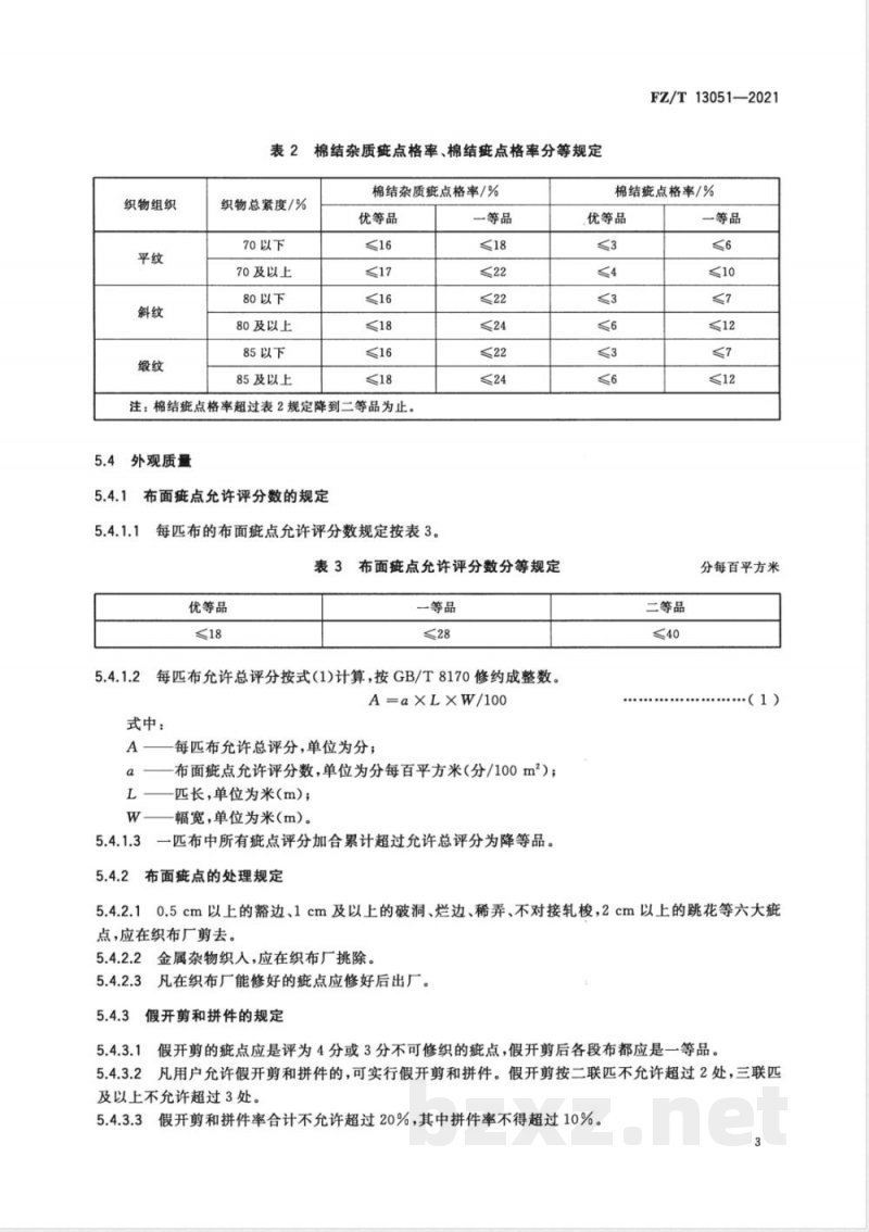 FZ/T 13051-2021棉羊毛混纺涤纶弹力丝包芯纱本色布 
