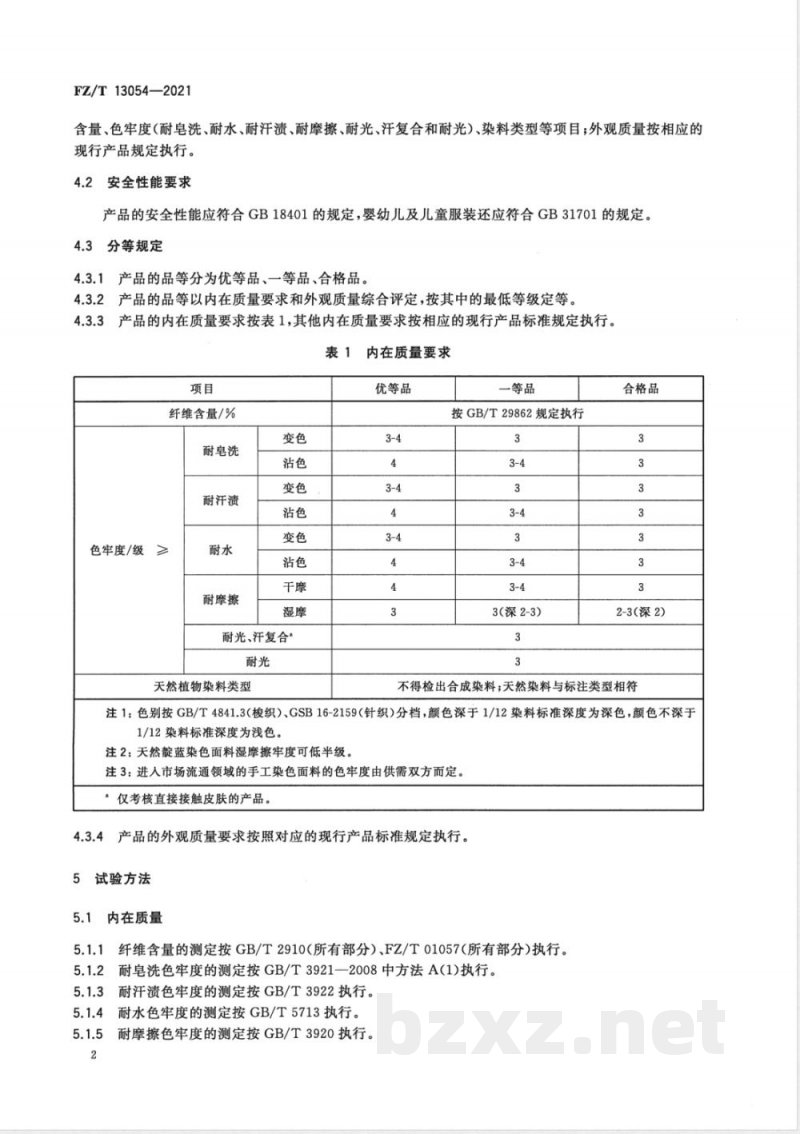 FZ/T 13054-2021天然染料染色棉制品 