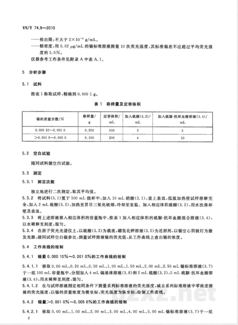 YS/T 74.9-2010镉化学分析方法 第9部分:锡量的测定 氢化物发生-原子荧光光谱法 