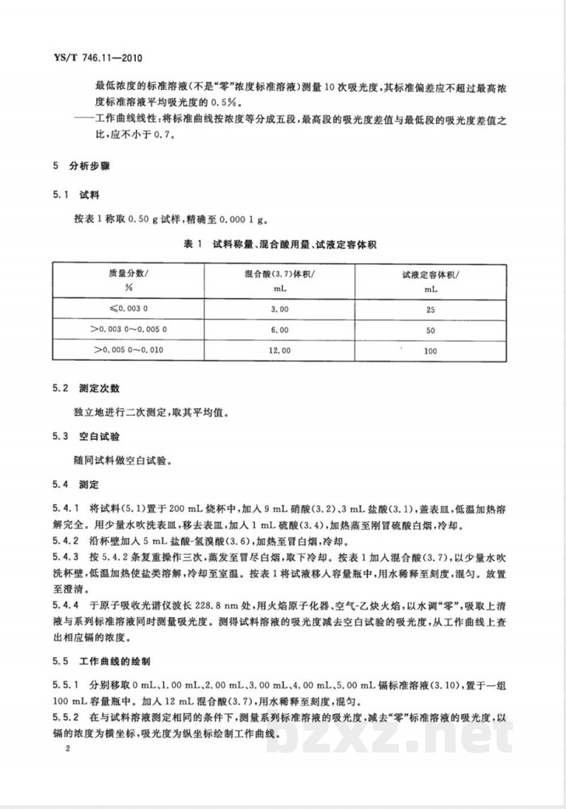 YS/T 746.11-2010无铅锡基焊料化学分析方法 第11部分:镉含量的测定 火焰原子吸收光谱法 