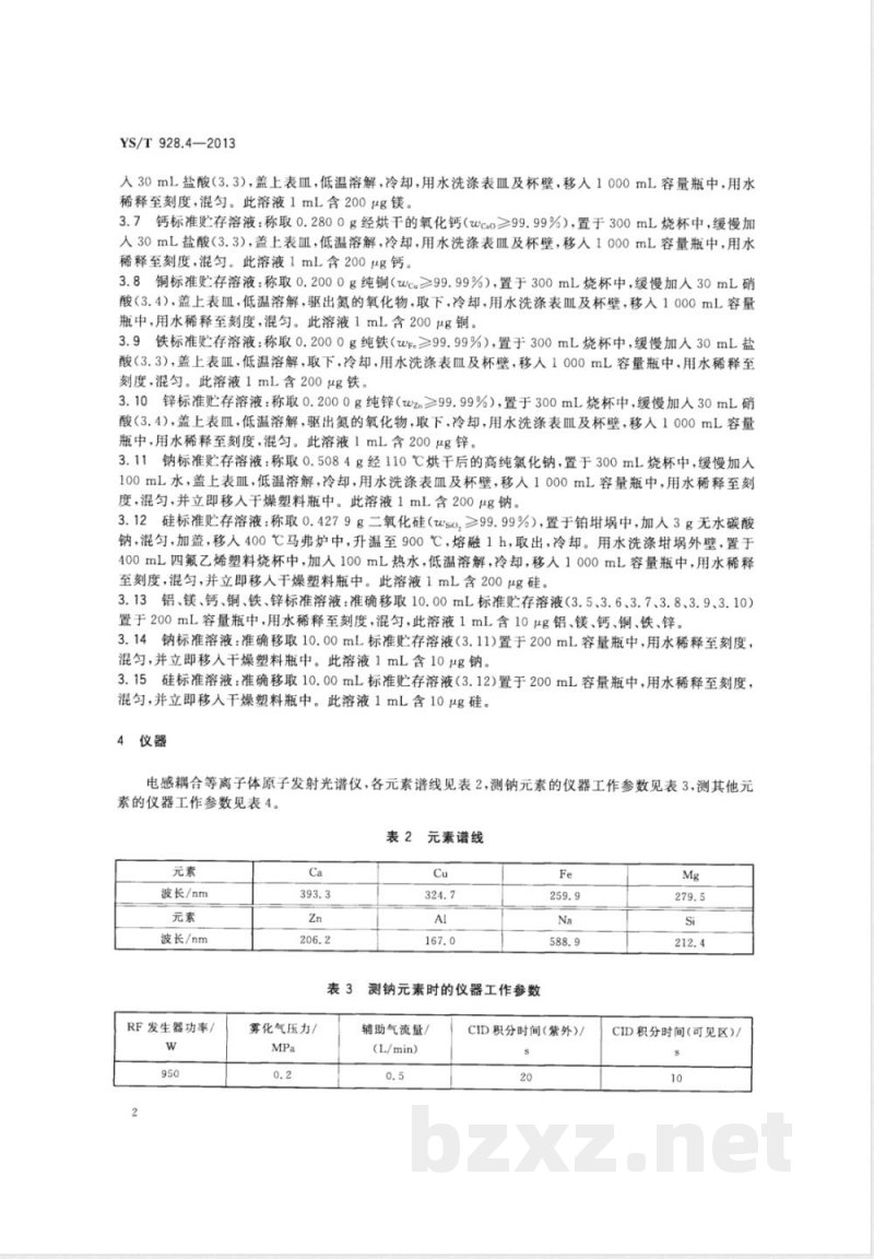 YS/T 928.4-2013镍、钴、锰三元素氢氧化物化学分析方法 第4部分：铁、钙、镁、铜、锌、硅、铝、钠量的测定  电感耦合等离子体原子发射光谱法 