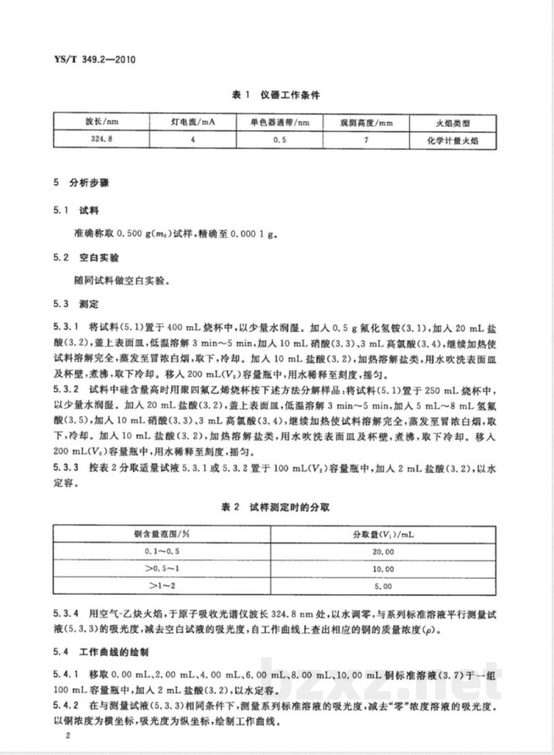 YS/T 349.2-2010硫化钴精矿化学分析方法 第2部分:铜量的测定 火焰原子吸收光谱法 