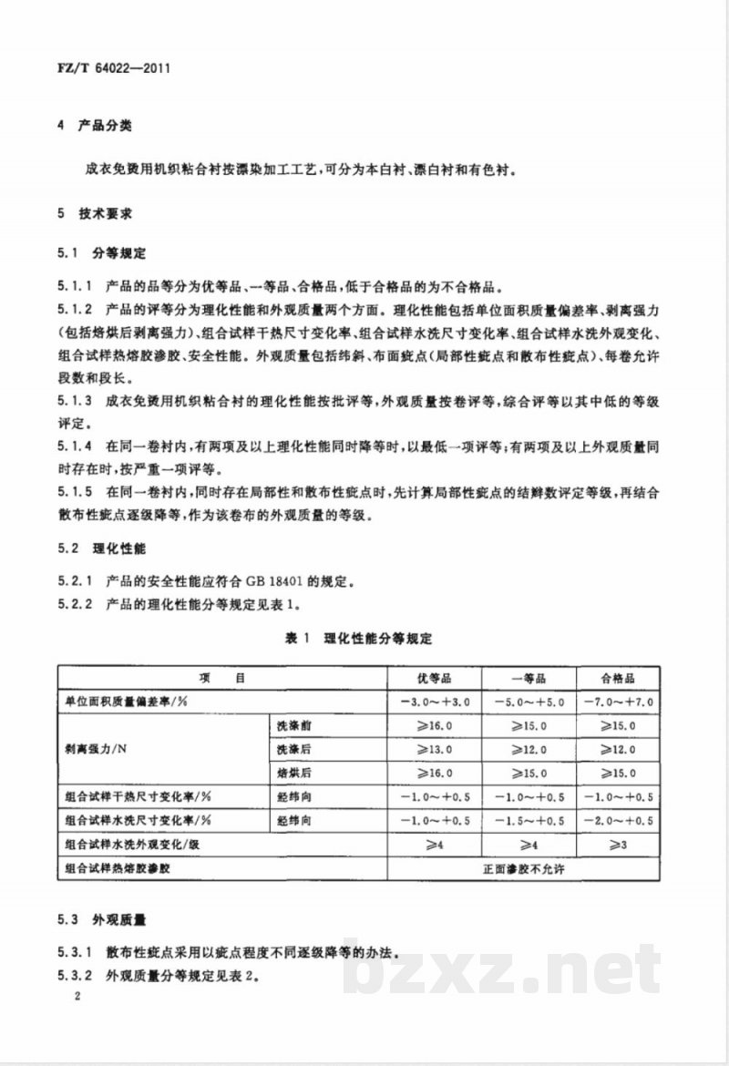 FZ/T 64022-2011成衣免烫用机织粘合衬 