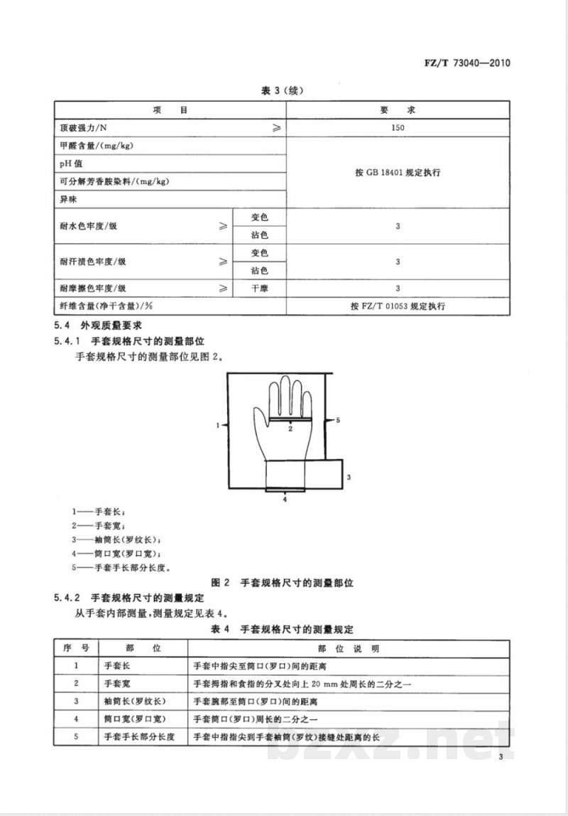 FZ/T 73040-2010高温高热作业防护手套 
