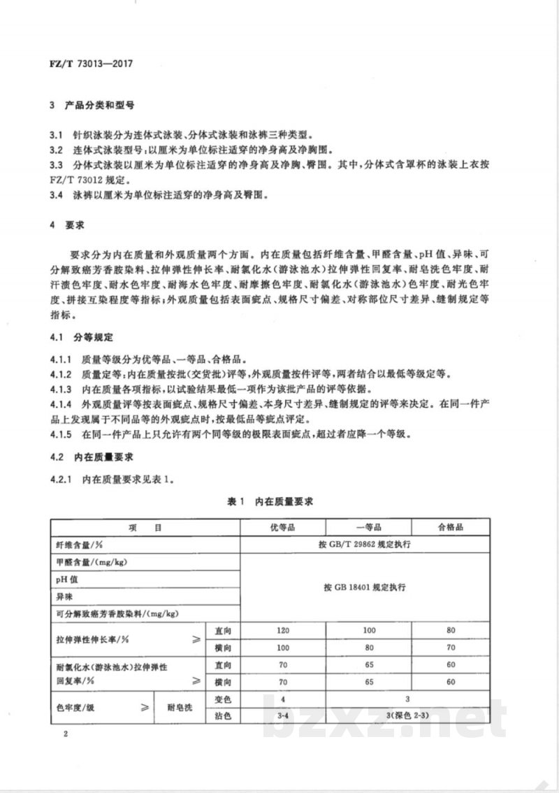 FZ/T 73013-2017针织泳装 