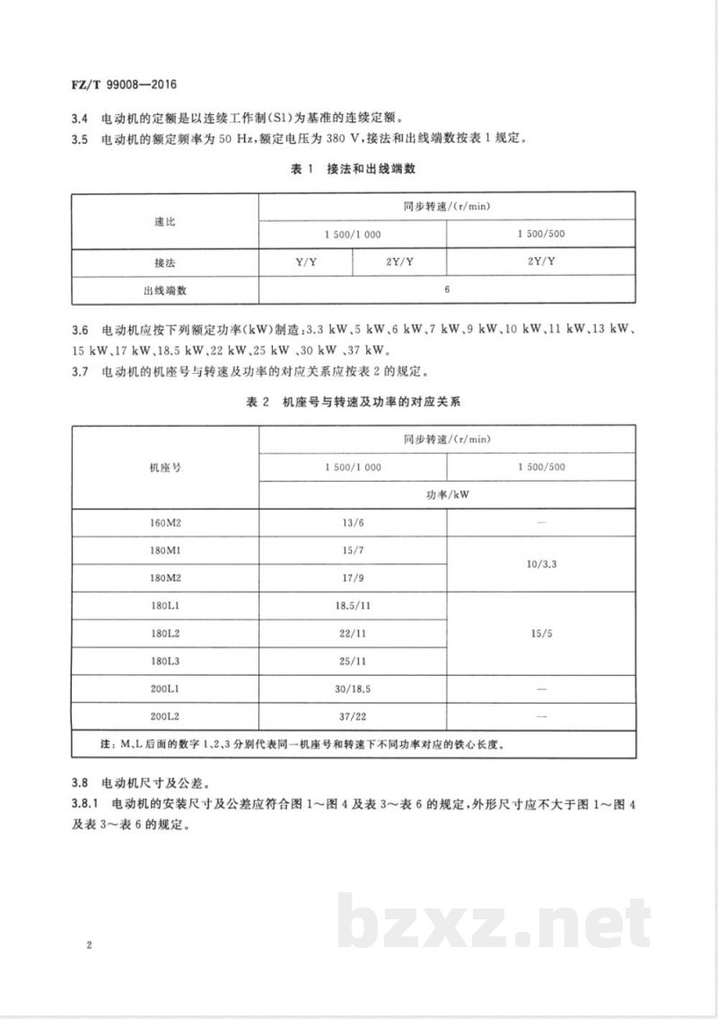 FZ/T 99008-2016FXD系列纺织用高效率多速三相异步电动机技术条件（机座号160-200） 