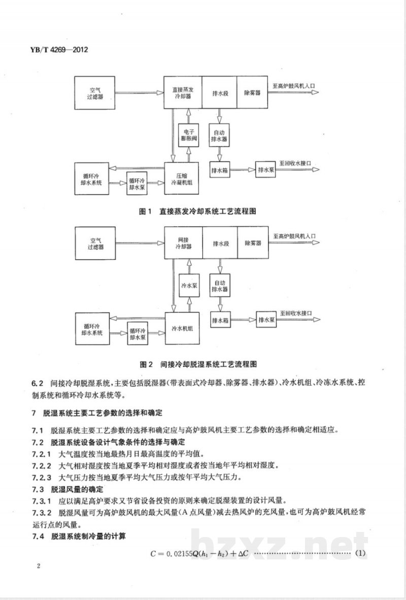 YB/T 4269-2012高炉鼓风机机前冷冻脱湿工艺规范 