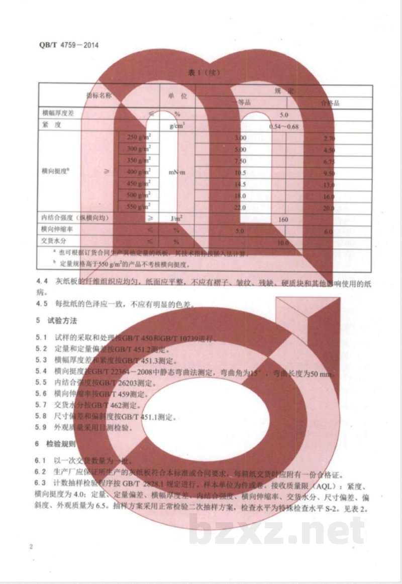 QB/T 4759-2014灰纸板 