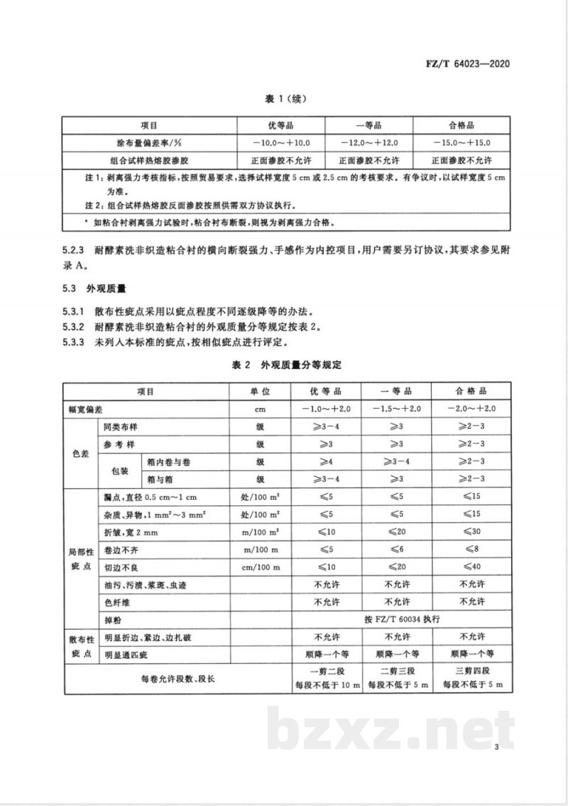 FZ/T 64023-2020耐酵素洗非织造粘合衬 