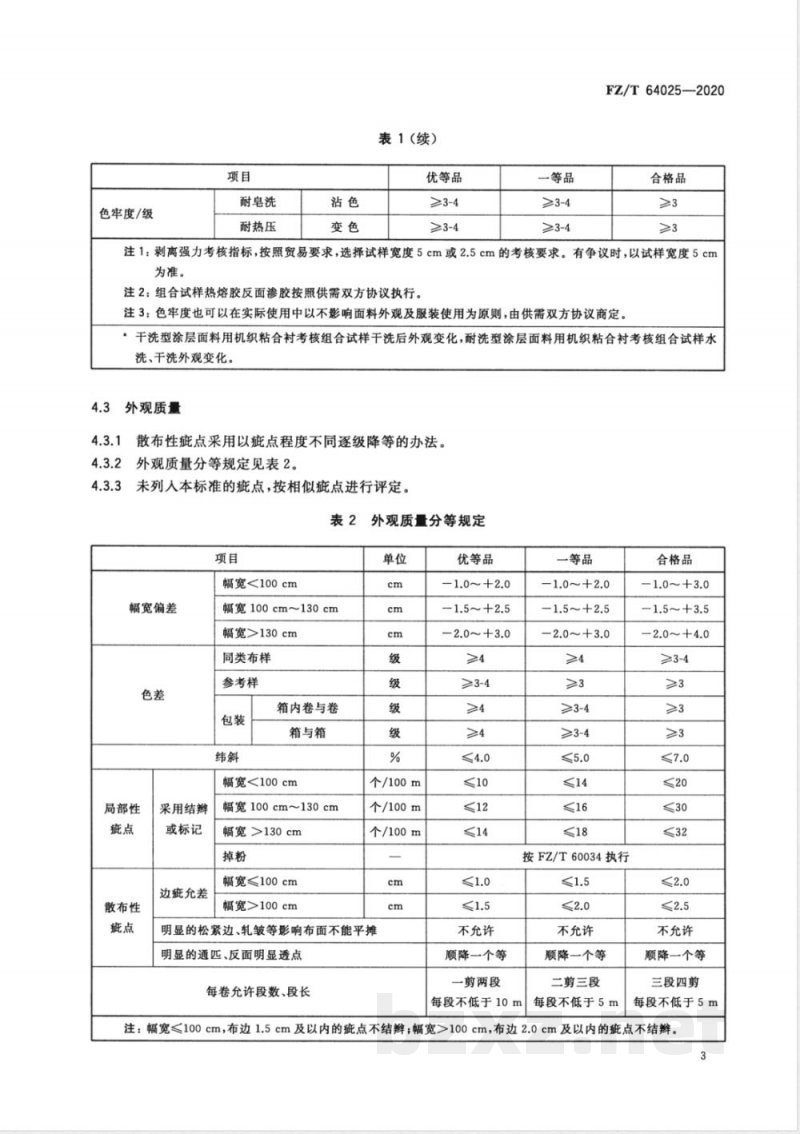 FZ/T 64025-2020涂层面料用机织粘合衬 