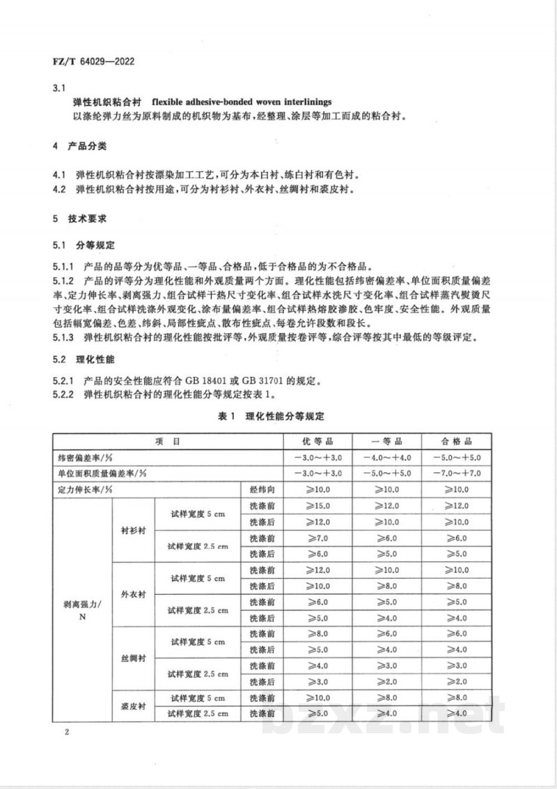 FZ/T 64029-2022弹性机织粘合衬 