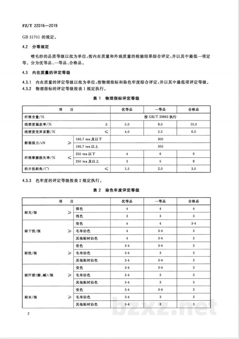 FZ/T 22016-2019喷毛纱 