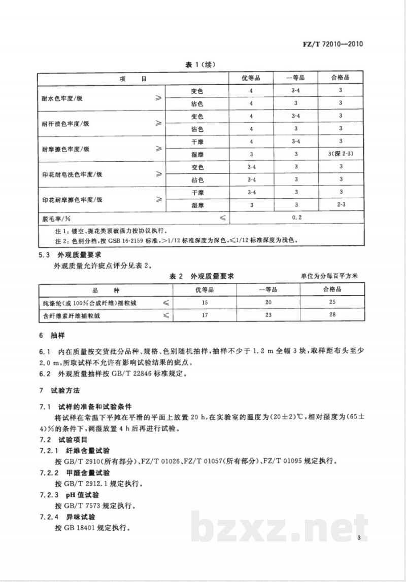 FZ/T 72010-2010针织摇粒绒面料 