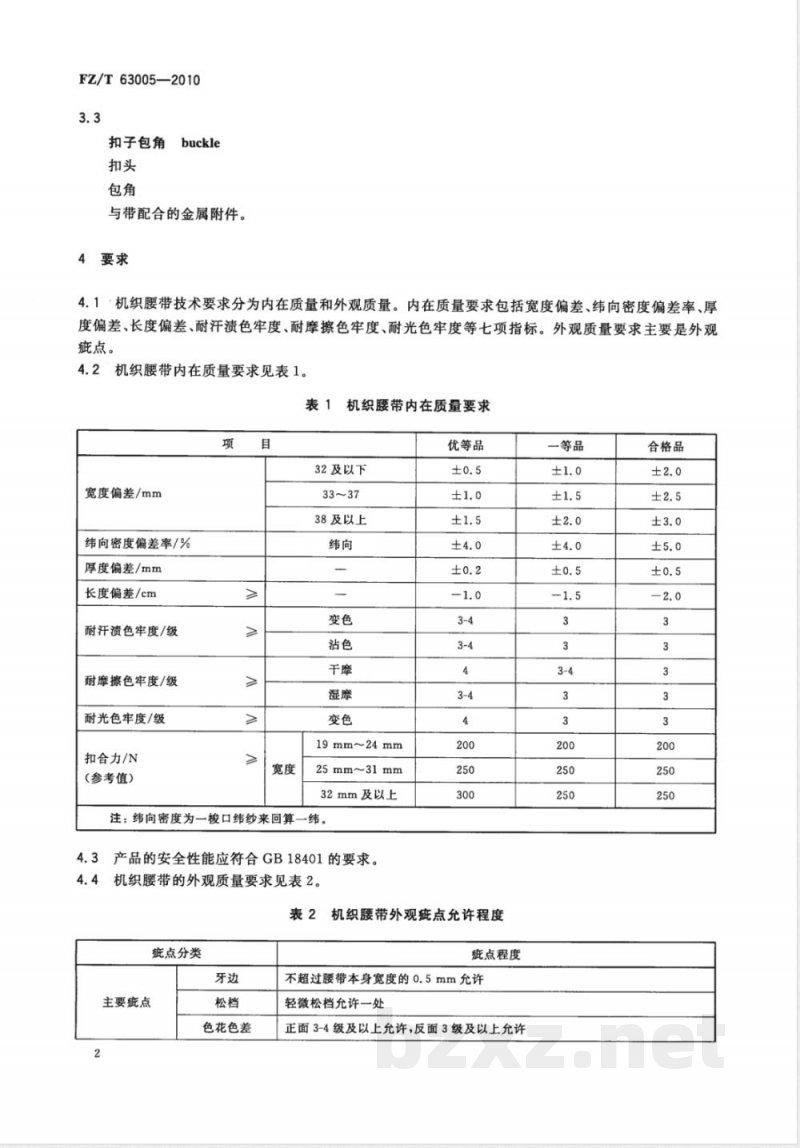FZ/T 63005-2010机织腰带 