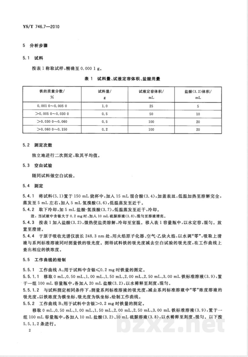 YS/T 746.7-2010无铅锡基焊料化学分析方法 第7部分:铁含量的测定 火焰原子吸收光谱法 