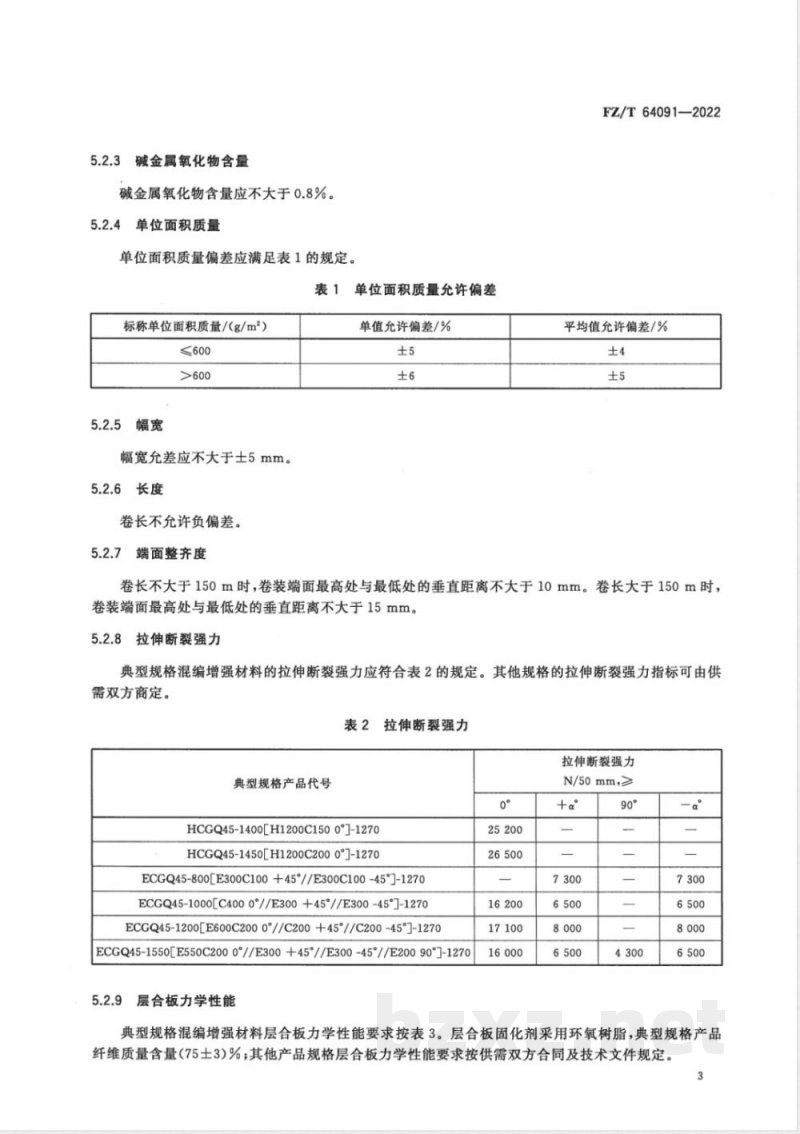 FZ/T 64091-2022碳/玻混编经编多轴向增强材料 