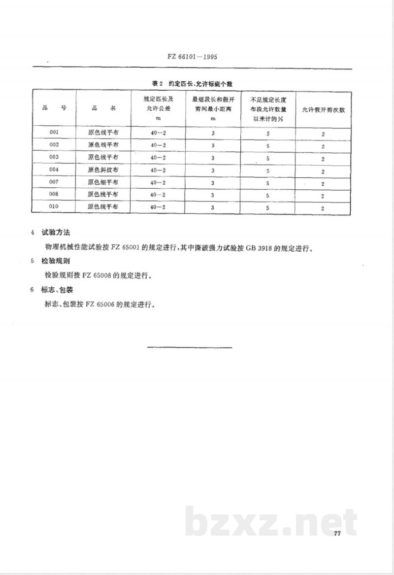 FZ/T 66101-1995特种工业用原色棉布 