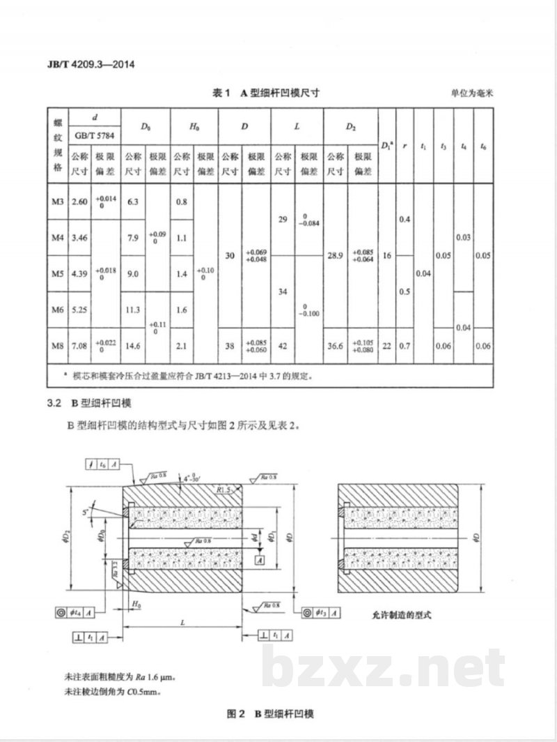 JB/T 4209.3-2014六角头螺栓冷镦模 第3部分：细杆凹模 
