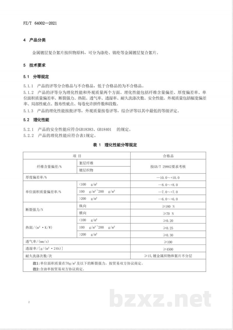 FZ/T 64002-2021复合保温材料 金属镀层复合絮片 