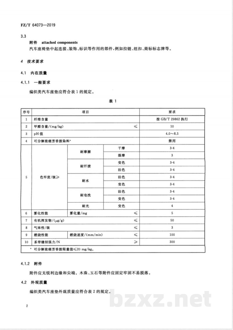 FZ/T 64073-2019编织类汽车座垫 