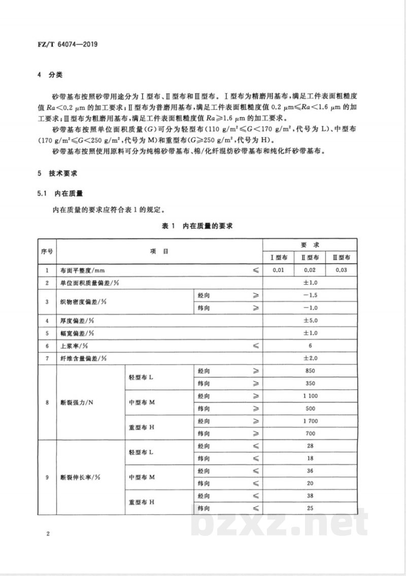 FZ/T 64074-2019砂带基布 