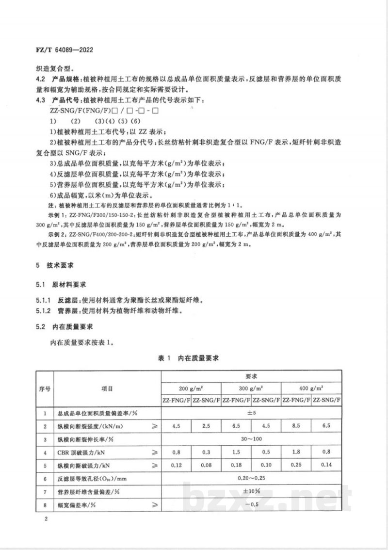 FZ/T 64089-2022植被种植用土工布 