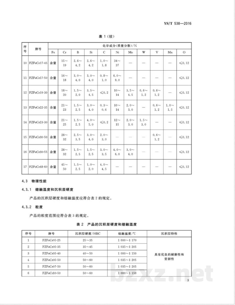 YS/T 538-2016Fe-Cr-B-Si系自熔合金粉 