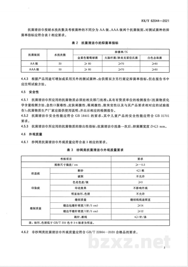 FZ/T 62044-2021抗菌清洁巾 