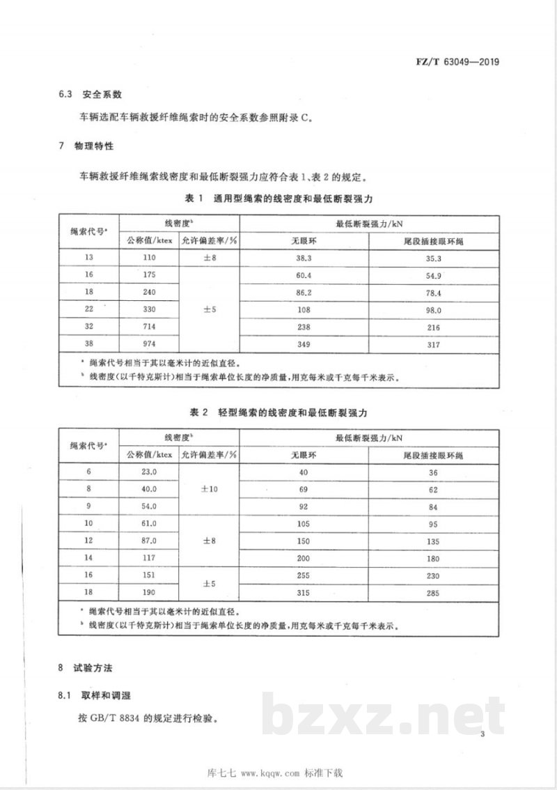 FZ/T 63049-2019车辆救援纤维绳索 