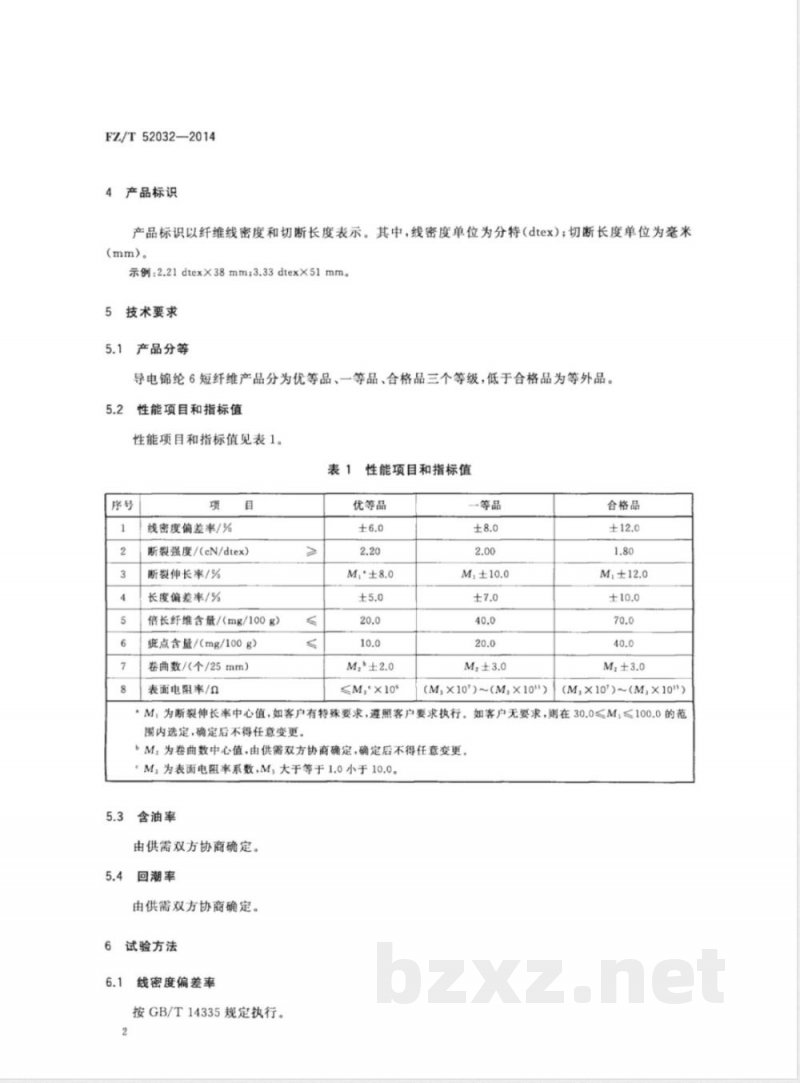 FZ/T 52032-2014导电锦纶短纤维 