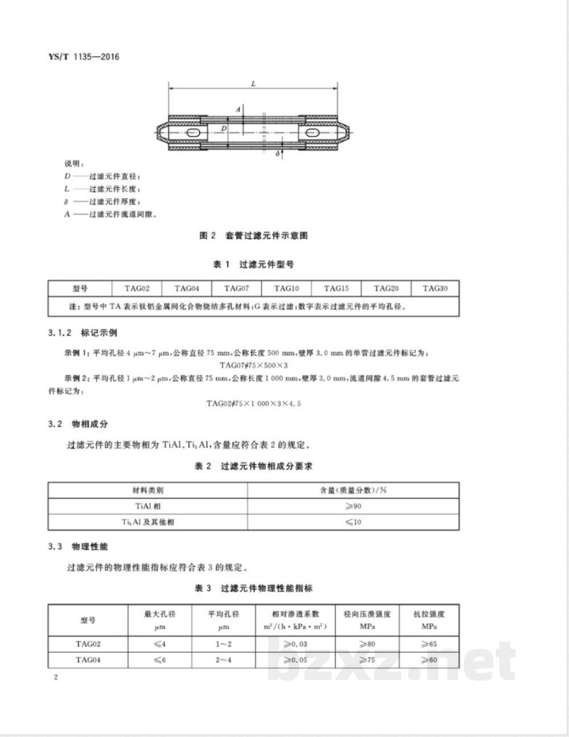 YS/T 1135-2016钛铝金属间化合物烧结多孔材料管状过滤元件 