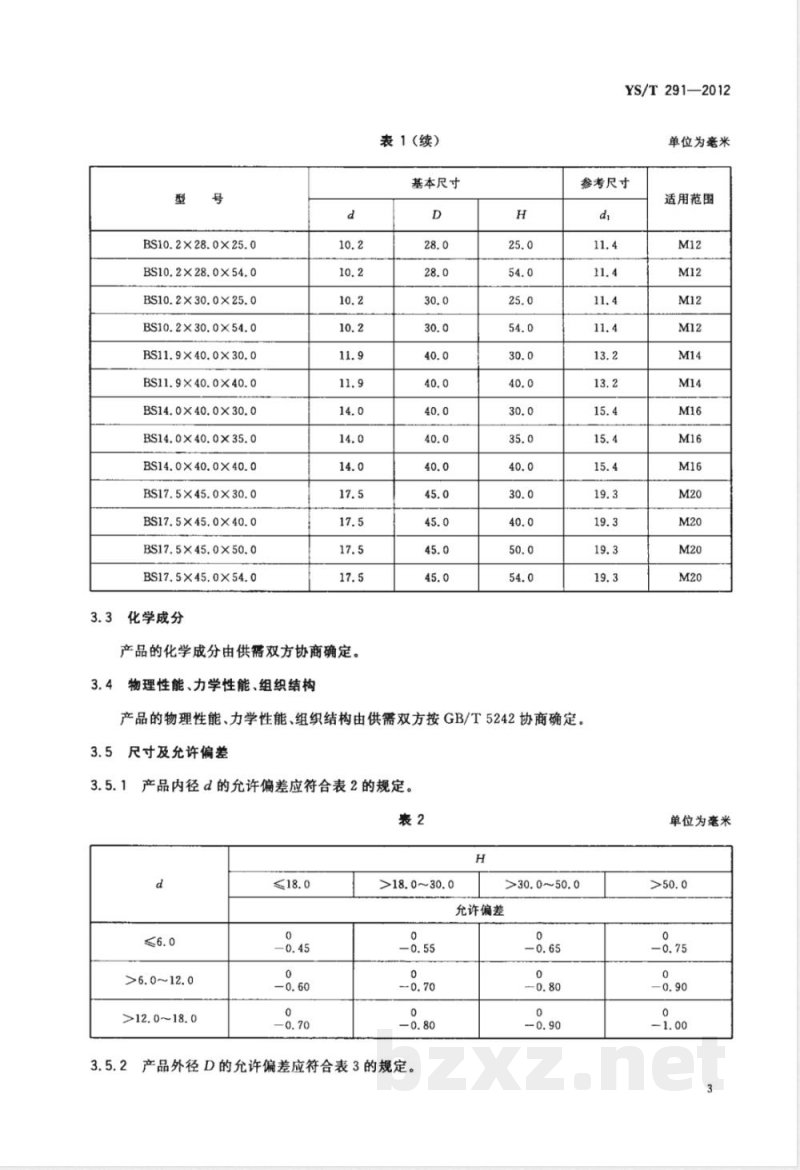 YS/T 291-2012标准螺栓缩径模具用硬质合金毛坯 
