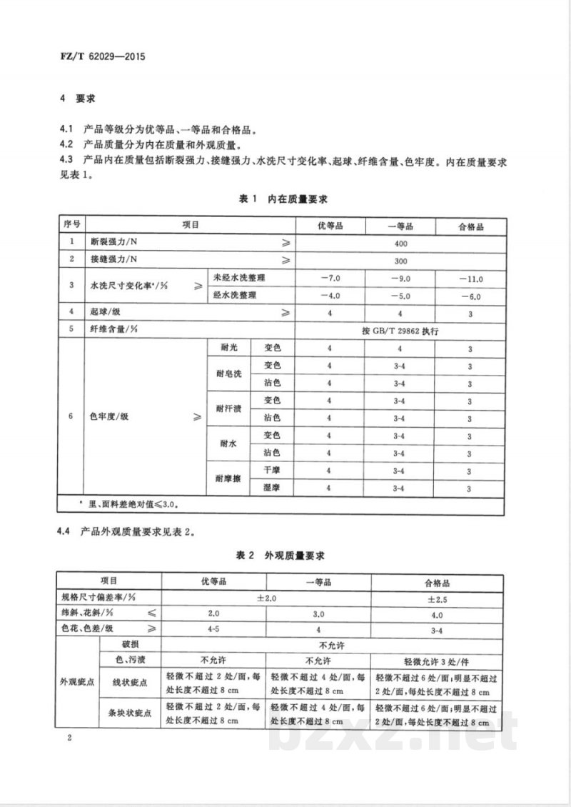FZ/T 62029-2015手工粗布被套 