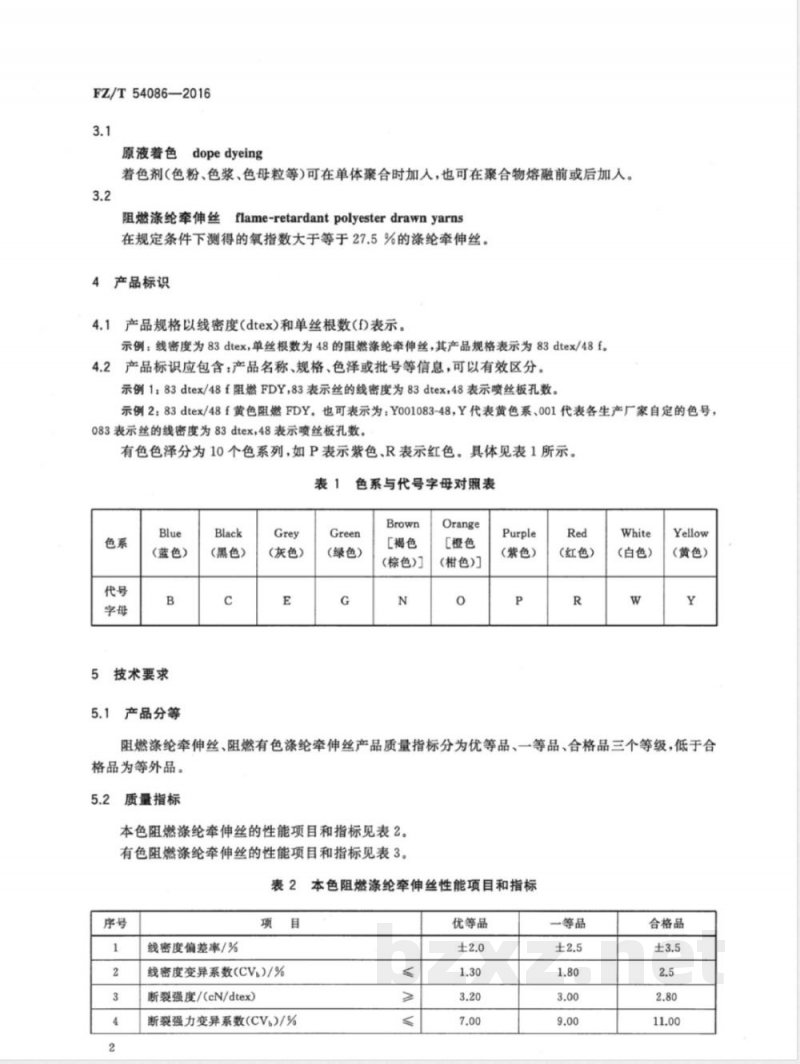 FZ/T 54086-2016阻燃涤纶牵伸丝 