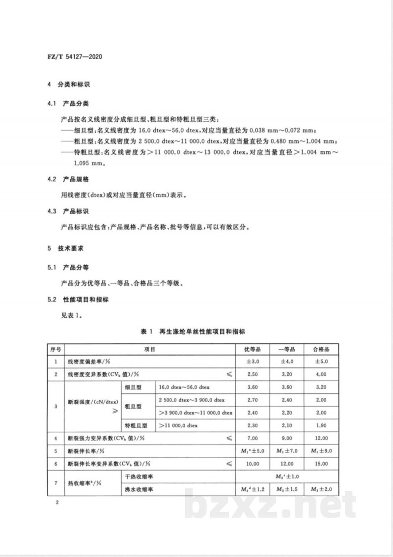 FZ/T 54127-2020循环再利用涤纶单丝 