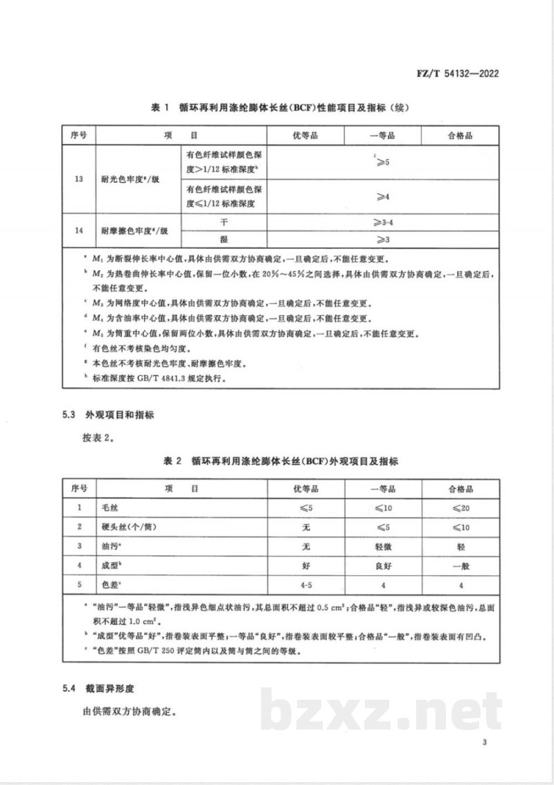 FZ/T 54132-2022循环再利用涤纶膨体长丝（BCF） 