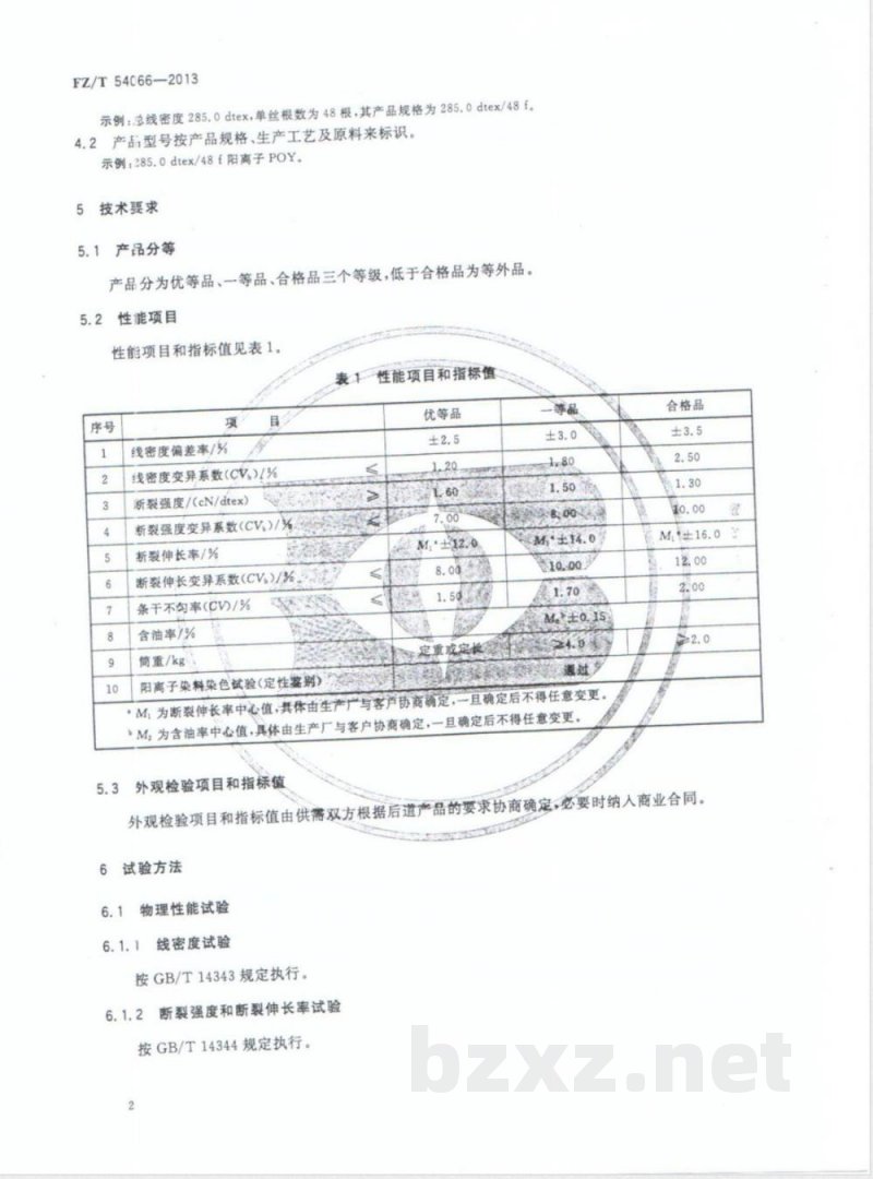 FZ/T 54066-2013阳离子染料可染改性涤纶预取向丝 