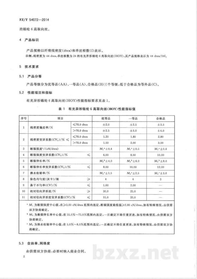 FZ/T 54072-2014有光异形锦纶6高取向丝 