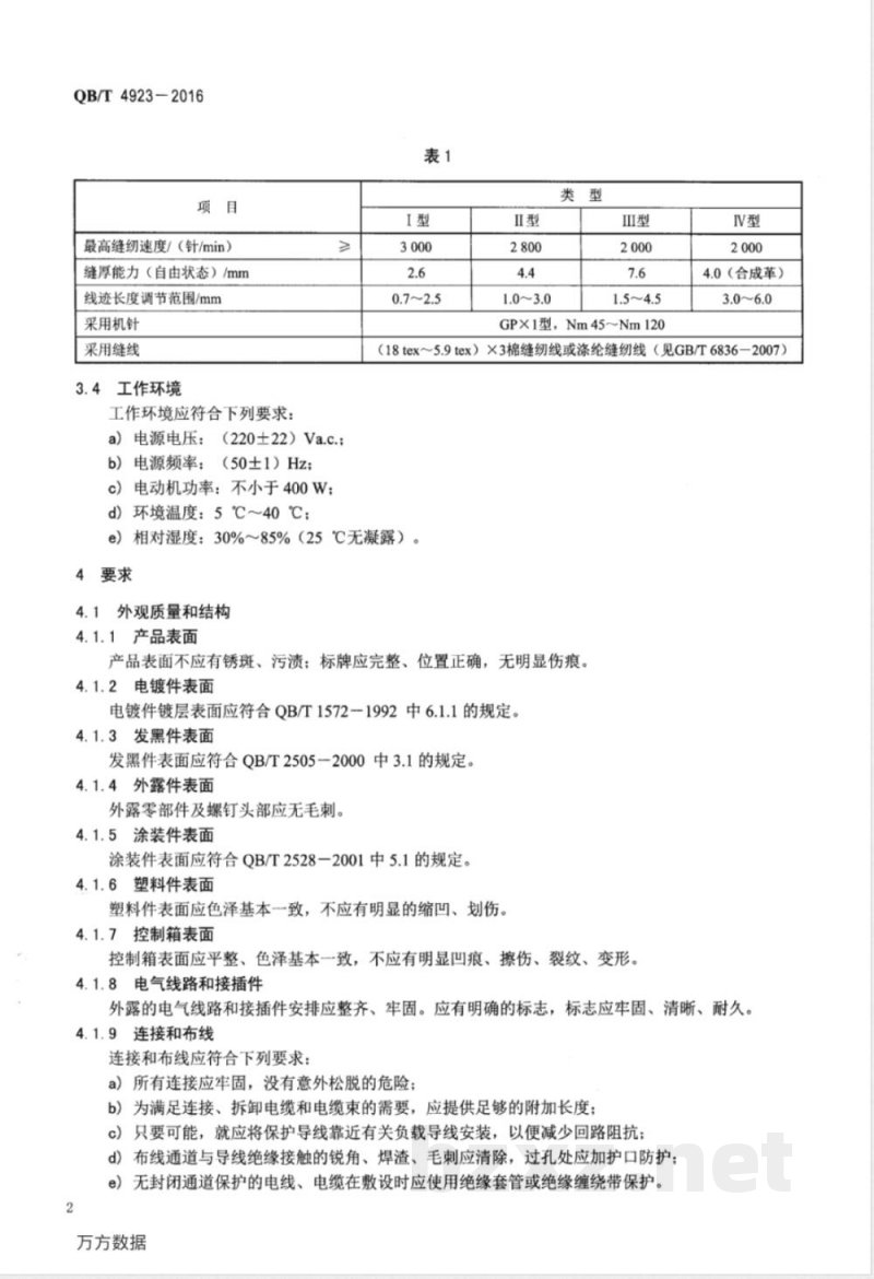 QB/T 4923-2016工业用缝纫机 计算机控制毛皮拼接缝缝纫机 